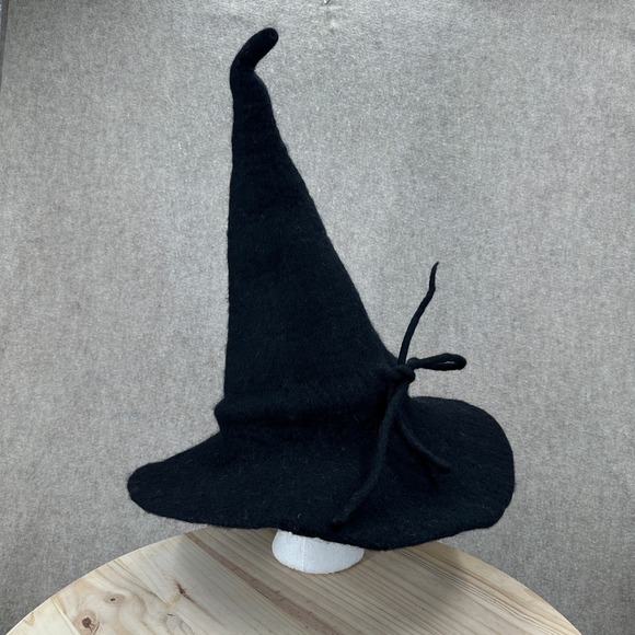 Accessories - One of a Kind Wool Witch Hat One Size Black Felted Wool Pointed Whimsigoth